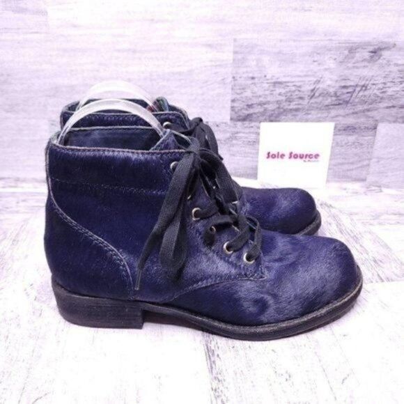 Sam Edelman Bleeker Calf Hair Lace Up Combat Boot Blue Women's sz 6.5 - Picture 1 of 9